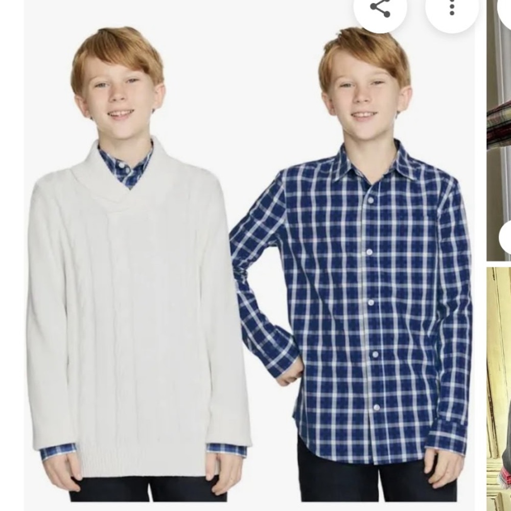 Gap Kids Blue Plaid Shirt and White Sweater Set